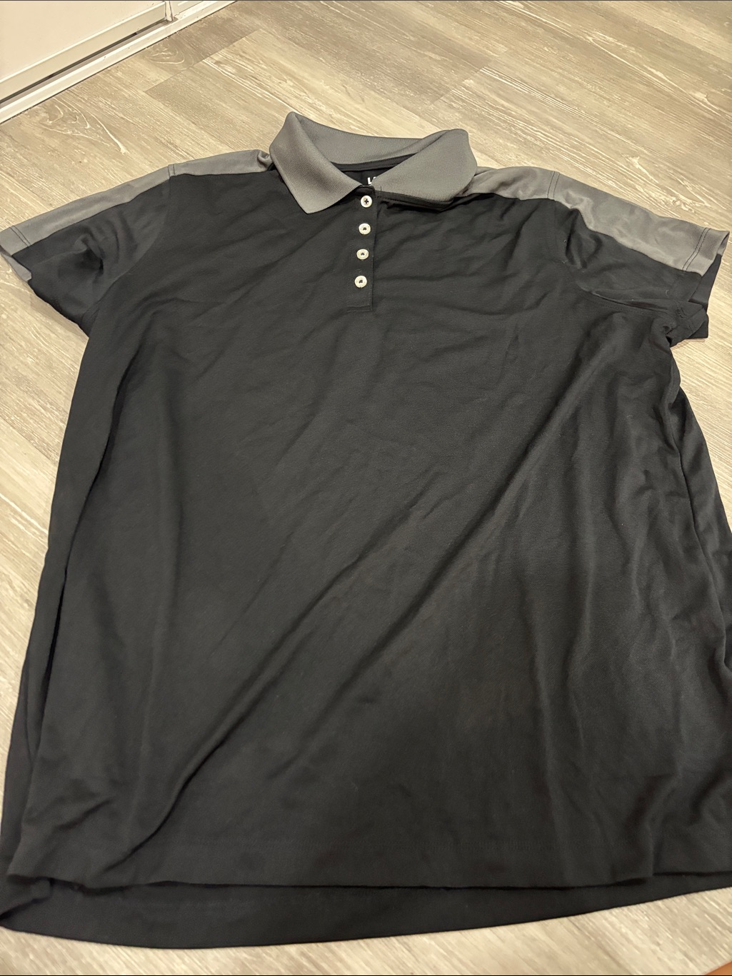 Lands' End Black Polo With Gray Collar And Shoulder Panels